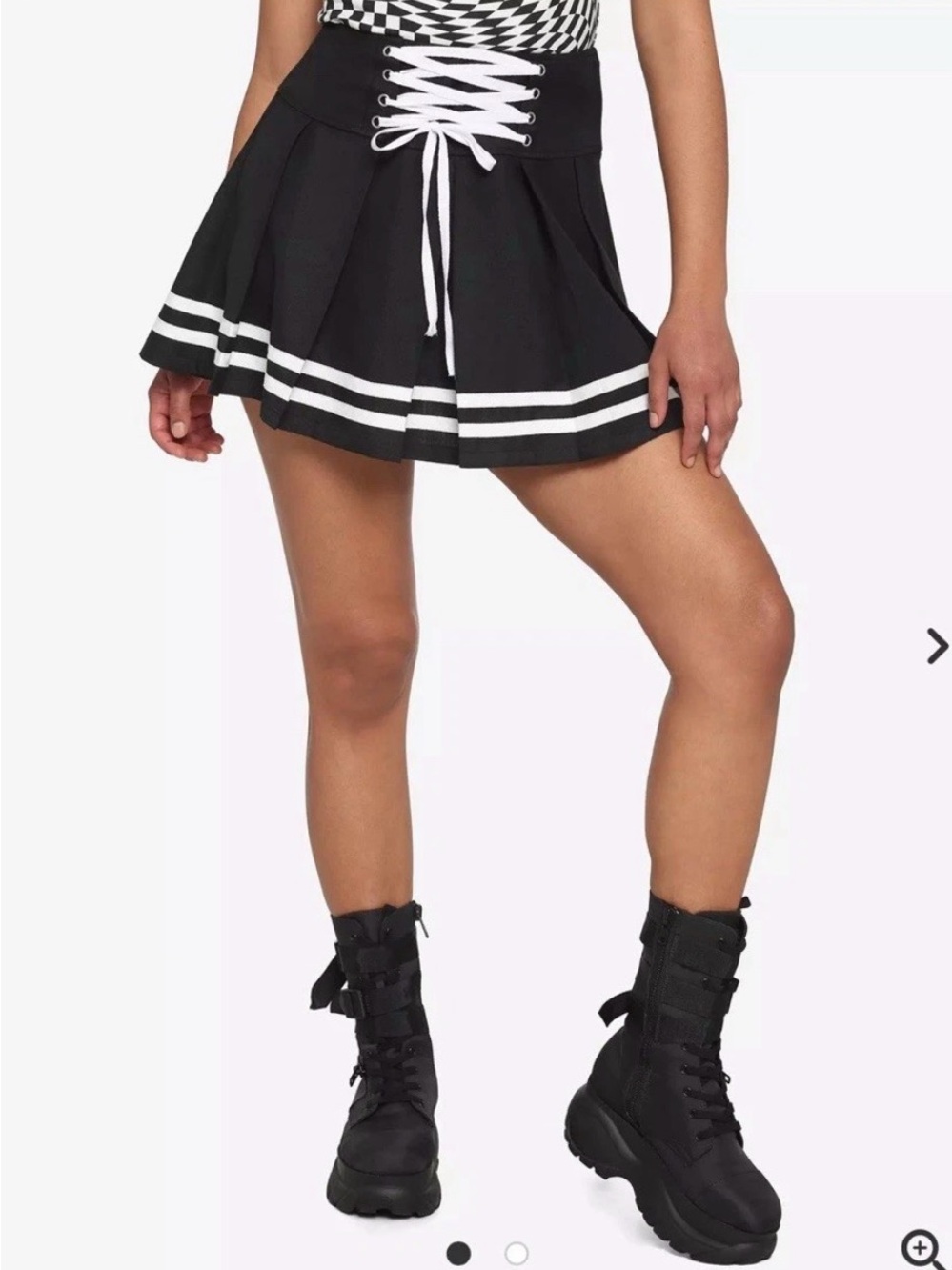 Hot Topic Woman’s Black White Pleated Lace Up Mini Skirt Size M